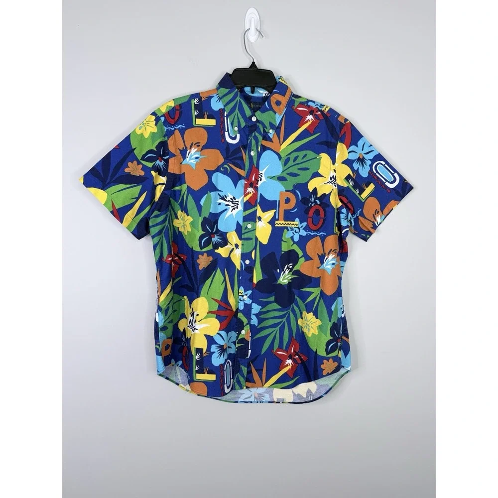 Polo Ralph Lauren AOP Tropical Print Oxford SS Button Up Dress Shirt Camp Large